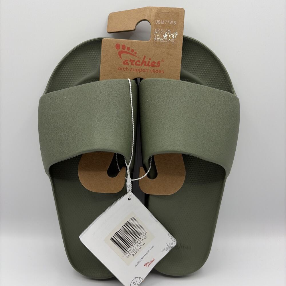 Archies  Flip Flops Unisex Sz US M7 W8 Olive Green Arch Support NWT